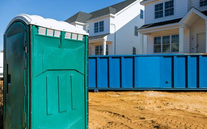 portable toilet and dumpster at a construction site in Bryan TX